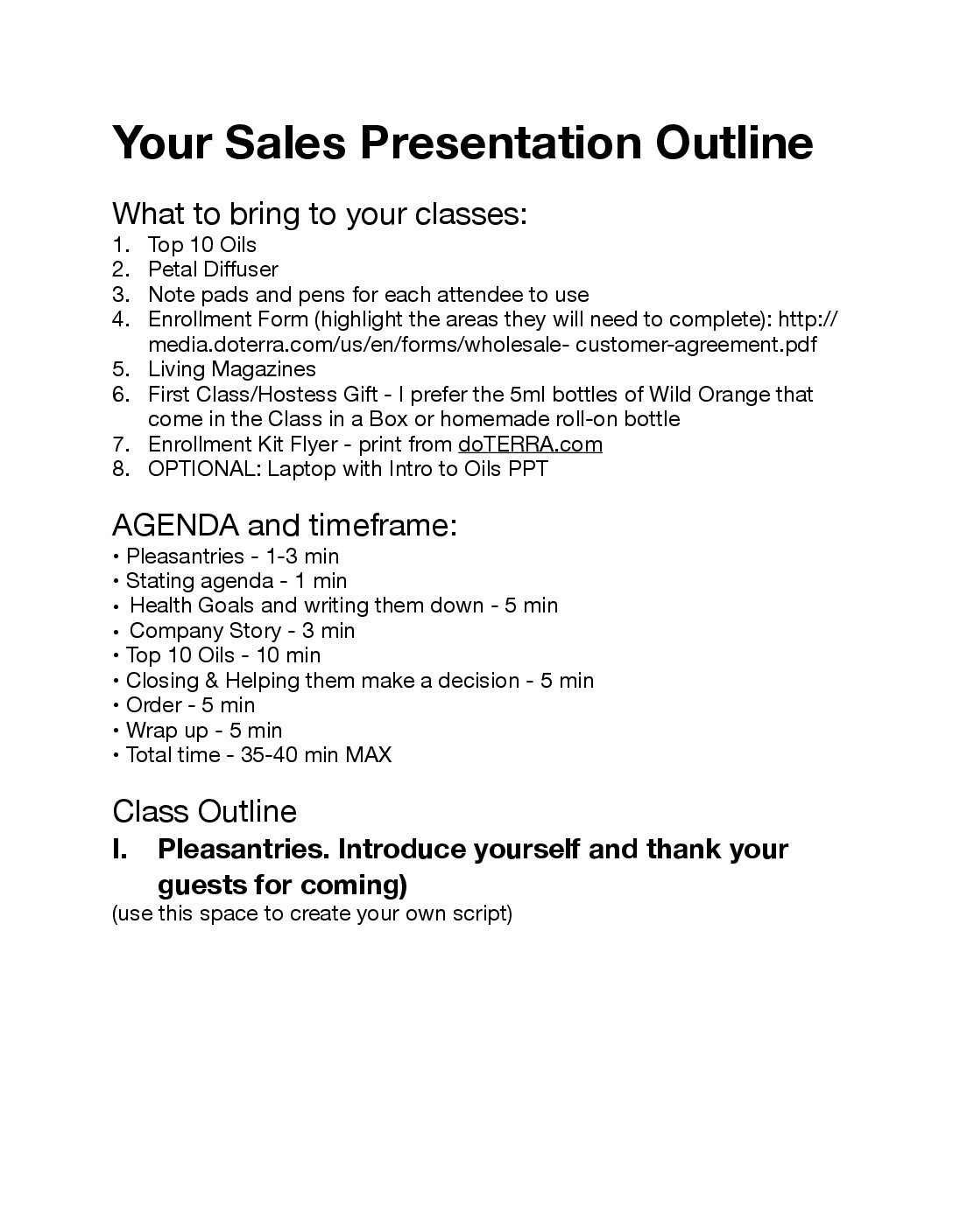 sales presentation outline example